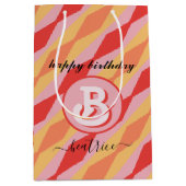 Monogram Retro Hippie 70s roze geometrische pastel Medium Cadeauzakje (Voorkant)