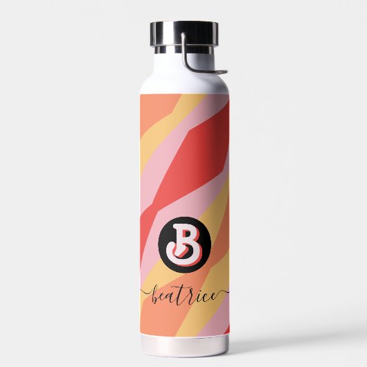 Monogram Retro Hippie 70s roze geometrische pastel Waterfles (Links)