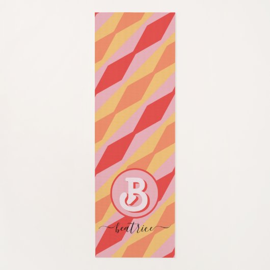 Monogram Retro Hippie 70s roze geometrische pastel Yogamat (Voorkant)