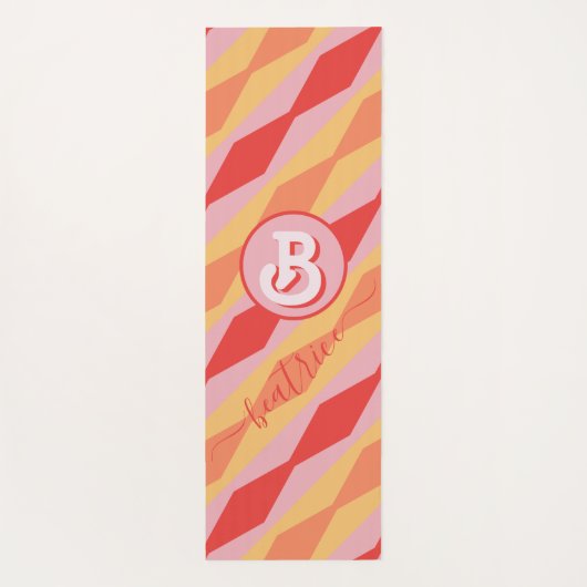 Monogram Retro Hippie 70s roze geometrische pastel Yogamat (Achterkant)