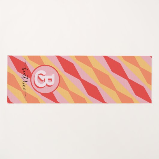 Monogram Retro Hippie 70s roze geometrische pastel Yogamat (Voorkant (horizontaal))