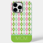 Monogram Retro Kerst Diamanten Roze & Groen Case-Mate iPhone Case (Achterkant)