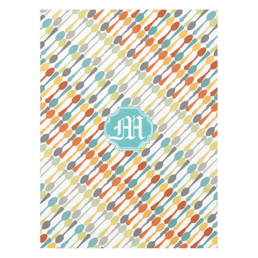 Monogram Retro Kleuren Lepelpatroon Tafelkleed (Voorkant)