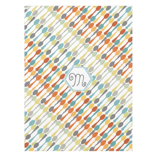 Monogram Retro Kleuren Lepelpatroon Tafelkleed (Voorkant)