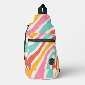 Monogram Retro Kleurrijke Golvende Strepen Sling Bag