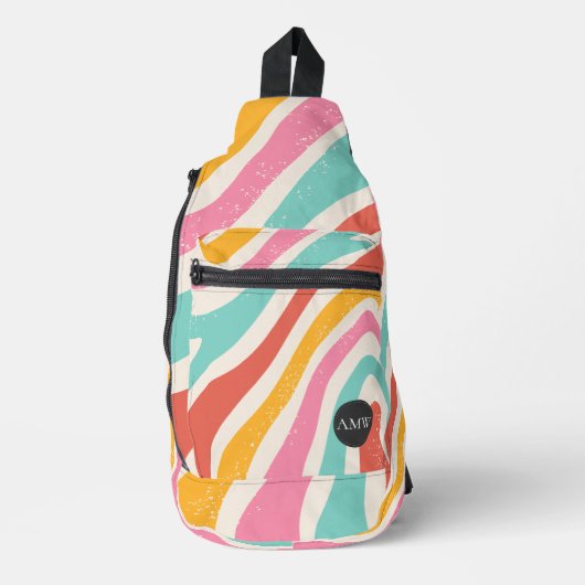Monogram Retro Kleurrijke Golvende Strepen Sling Bag (Voorkant)