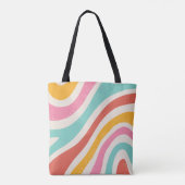Monogram Retro Kleurrijke Golvende Strepen Tote Bag (Achterkant)