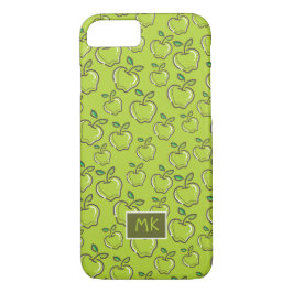 Monogram Retro Little Green Apples Fruit iPhone 8/7 Hoesje