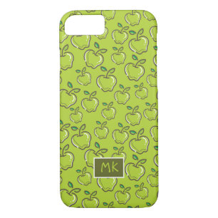 Monogram Retro Little Green Apples Fruit iPhone 8/7 Hoesje