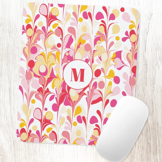 Monogram Retro Marble Abstract Pattern Pink Muismat