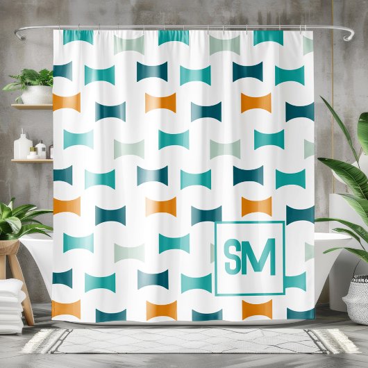 Monogram Retro Mid Century geometrisch patroon Douchegordijn