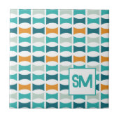 Monogram Retro Mid Century geometrisch patroon Tegeltje (Voorkant)