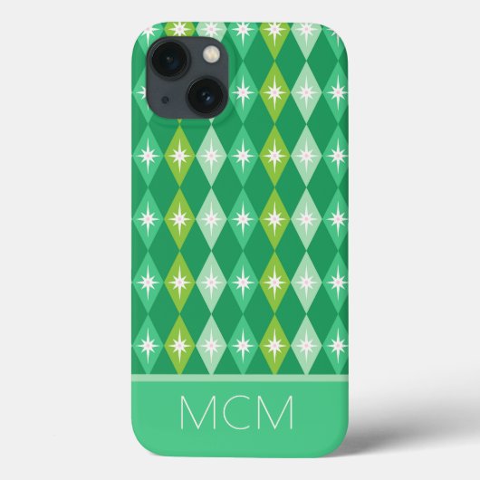 Monogram Retro Mid-Century Kerstmis Diamant Groen Case-Mate iPhone Case (Achterkant)