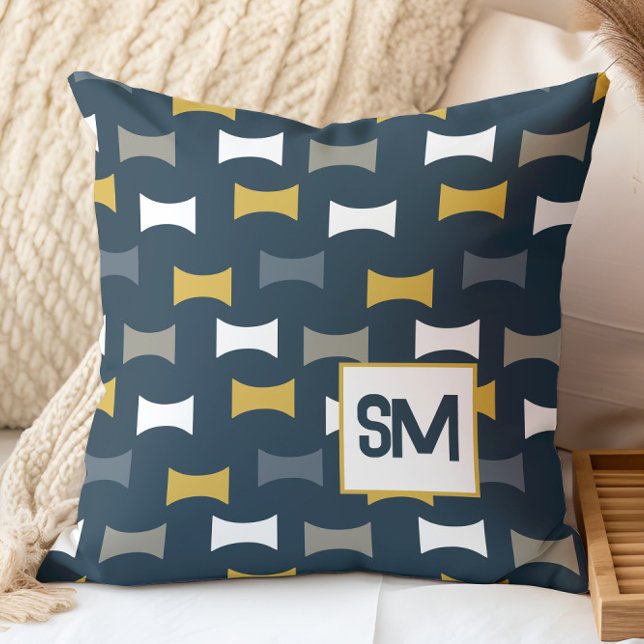 Monogram Retro Midden Eeuw Geometrisch Marine Most Kussen (Creator heeft geüpload)