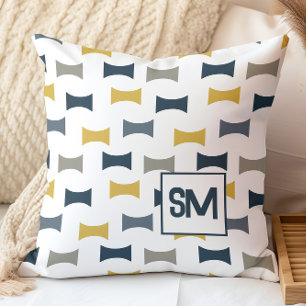 Monogram Retro Midden Eeuw Geometrisch Marine Most Kussen