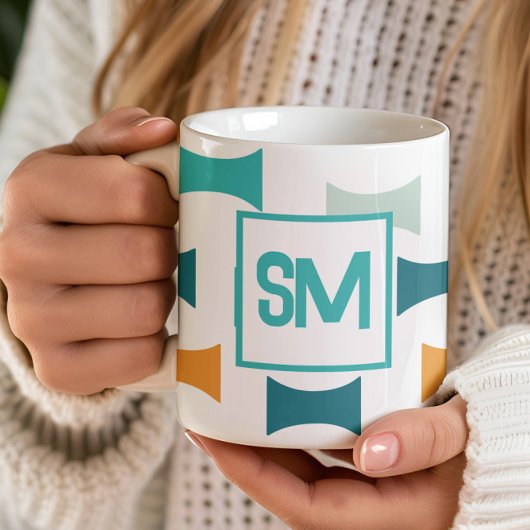 Monogram Retro Midden Eeuw Geometrisch Patroon Koffiemok