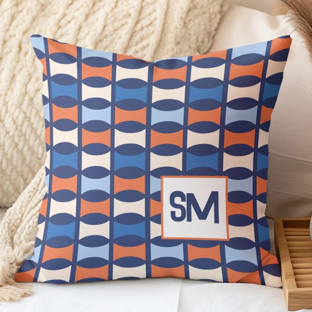 Monogram Retro Midden Eeuw Geometrisch Patroon Kussen (Creator heeft geüpload)