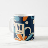 Monogram retro mideeuw blauwgroen madeliefjes koffiemok (Voorkant links)