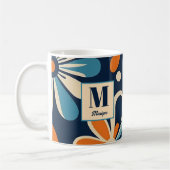 Monogram retro mideeuw blauwgroen madeliefjes koffiemok (Links)