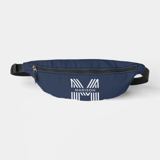 Monogram Retro Modern Navy Blauw Heuptasje (Voorkant)