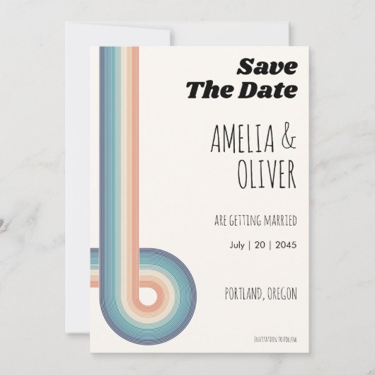 Monogram Retro Old Style 70s Save The Date (Voorkant)