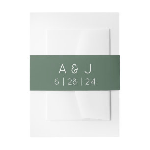 Monogram Retro Olijfgroene bruiloft Uitnodigingen Wikkel