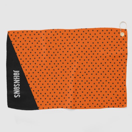 Monogram Retro-Oranje en zwarte pooldots Golfhanddoek (Horizontaal)