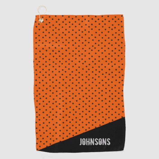 Monogram Retro-Oranje en zwarte pooldots Golfhanddoek (Voorkant)