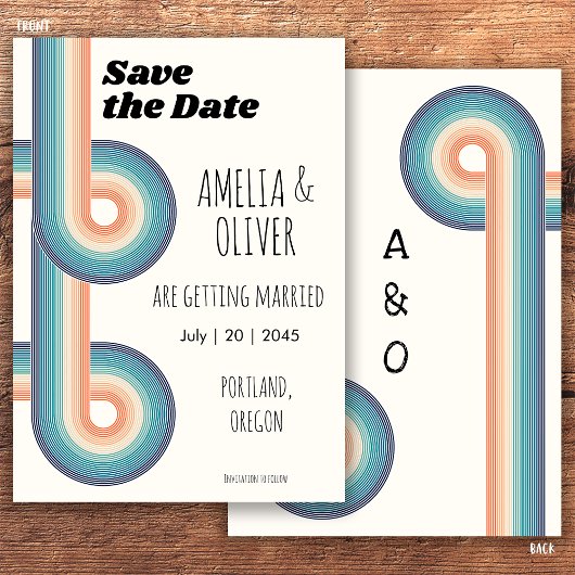  monogram Retro oude stijl 70's Save The Date