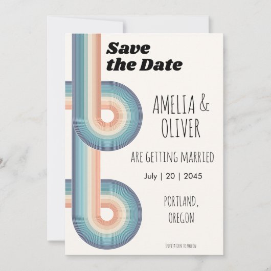  monogram Retro oude stijl 70's Save The Date (Voorkant)