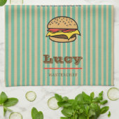 Monogram  retro patroon met leuke hamburger theedoek (Gevouwen)