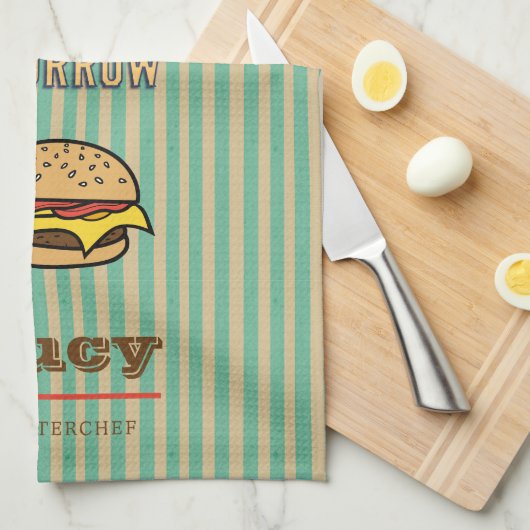Monogram  retro patroon met leuke hamburger theedoek (Quarter Fold)
