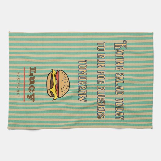 Monogram  retro patroon met leuke hamburger theedoek (Horizontaal)
