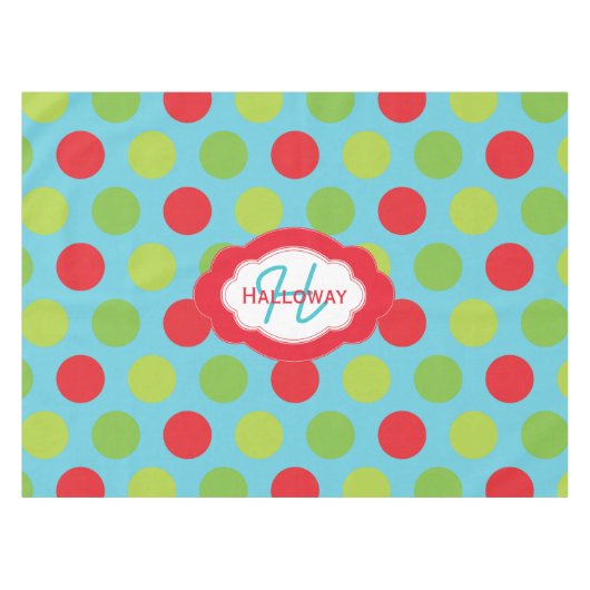 Monogram Retro Polka Dots Kerst Tafelkleed (Voorkant (Horizontaal))