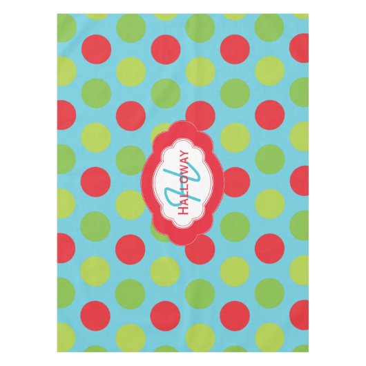Monogram Retro Polka Dots Kerst Tafelkleed (Voorkant)