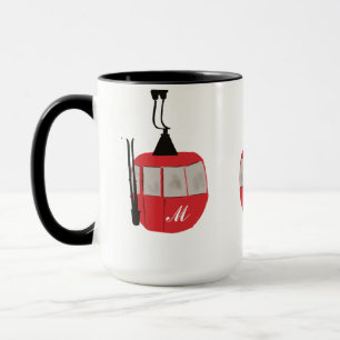 Monogram retro rode ski gondel lift gepersonalisee mok