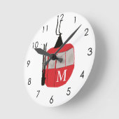 Monogram retro rode ski gondel lift gepersonalisee ronde klok (Hoek)