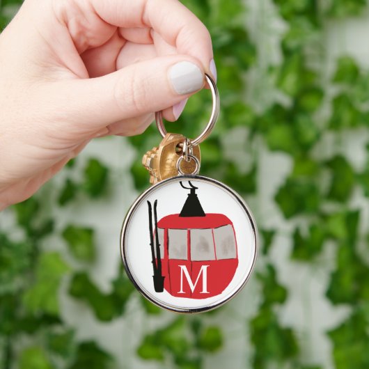 Monogram retro rode ski gondel lift gepersonalisee sleutelhanger (Hand)