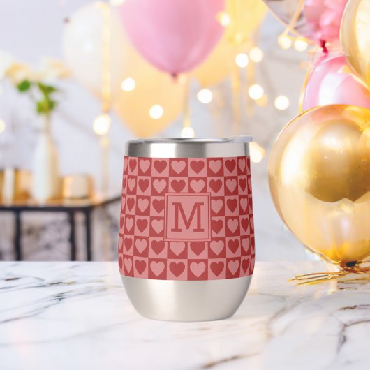 Monogram Retro Rood en Roze Hart Patroon (Vrijgezellenfeest)