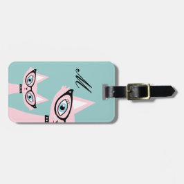 Monogram Retro Roze Kat Bagagelabel
