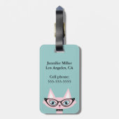 Monogram Retro Roze Kat Bagagelabel (Achterkant verticaal)