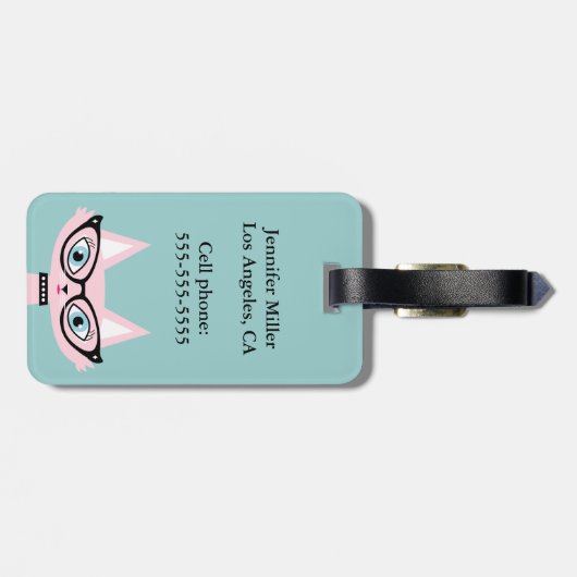 Monogram Retro Roze Kat Bagagelabel (Achterkant horizontaal)