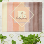 Monogram retro strepen herfst geel sinaasappel bru theedoek (Gevouwen)