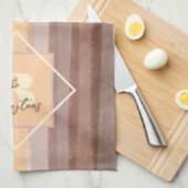 Monogram retro strepen herfst geel sinaasappel bru theedoek (Quarter Fold)