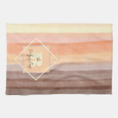 Monogram retro strepen herfst geel sinaasappel bru theedoek (Horizontaal)