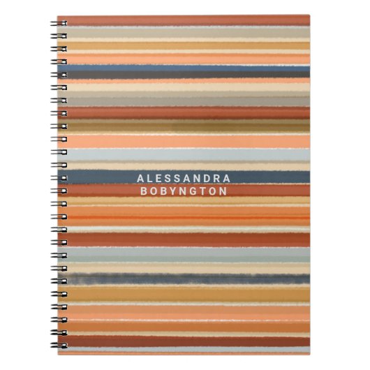 Monogram retro strepen  kleurrijk abstract notitieboek (Voorkant)
