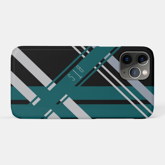 Monogram Retro Stripes Black Grey Green Blauwgroen Case-Mate iPhone Case (Achterkant (horizontaal))