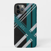 Monogram Retro Stripes Black Grey Green Blauwgroen Case-Mate iPhone Case (Achterkant)