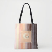 Monogram retro sunset stripe boho waterverf ombre tote bag (Voorkant)