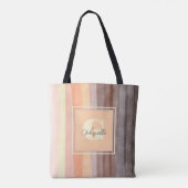 Monogram retro sunset stripe boho waterverf ombre tote bag (Achterkant)